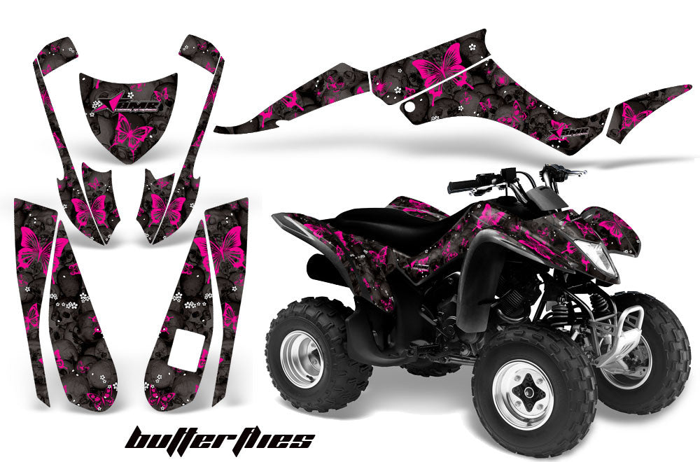 Skulls & Butterflies - Black Background Pink Design