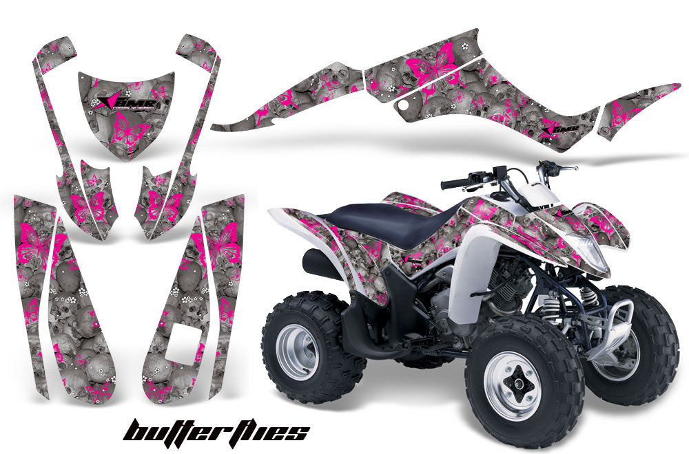 Skulls & Butterflies - Silver Background Pink Design