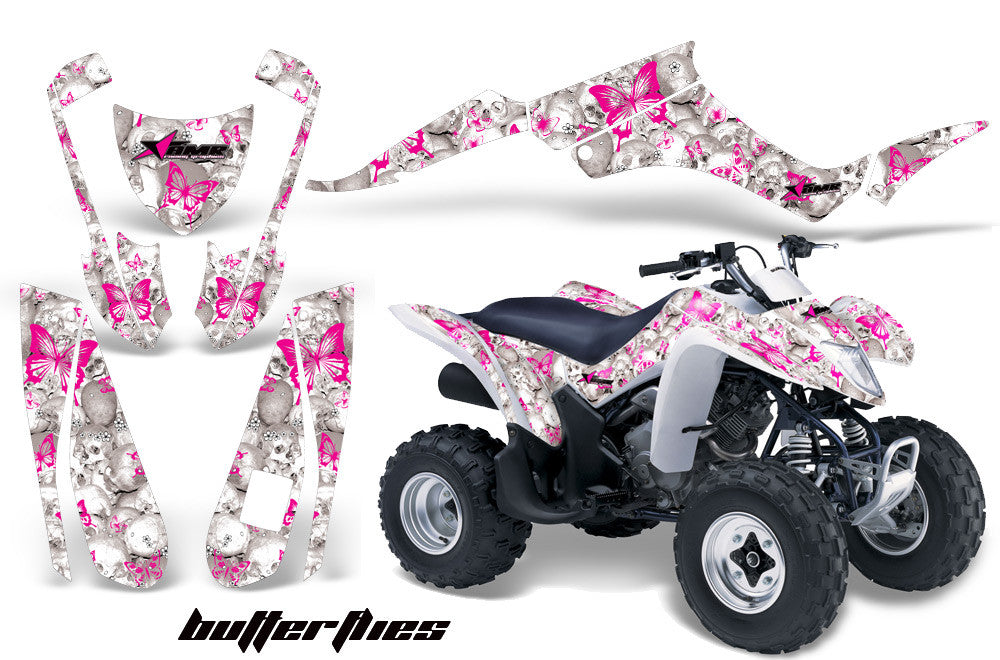 Skulls & Butterflies - White Background Pink Design