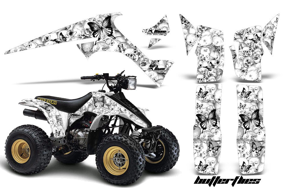 Skulls & Butterflies - White Background Black Design