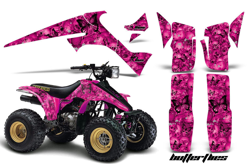 Skulls & Butterflies - Pink Background Black Design