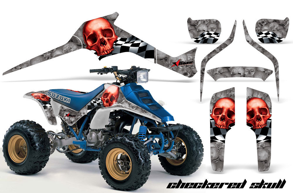 Checkered Skulls - Silver Background Red Design