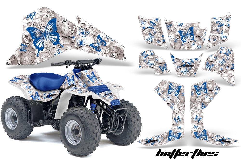 Skulls & Butterflies - White Background Blue Design