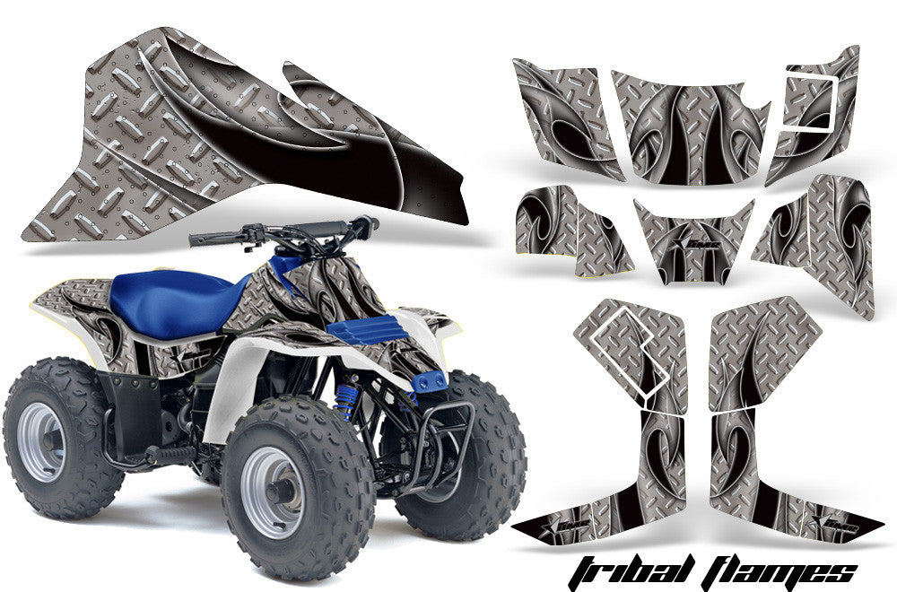 Tribal Flames - Silver Background Black Design