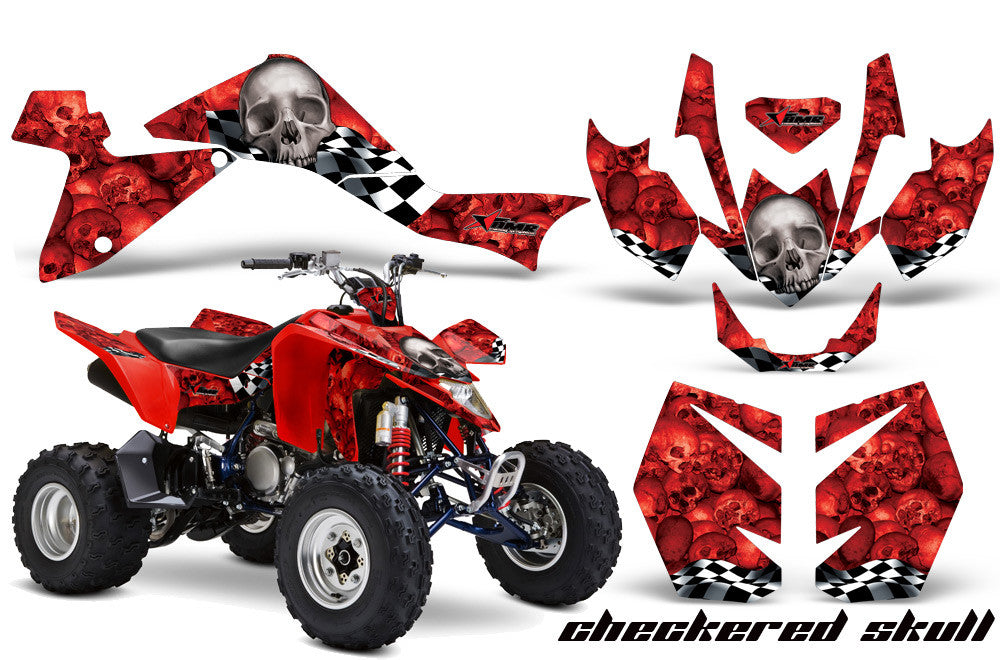 Checkered Skull - Red Background Blue Design