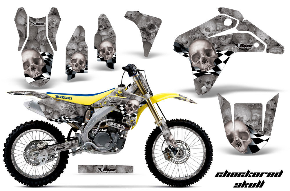 Checkered Skull - Silver Background Silver Design