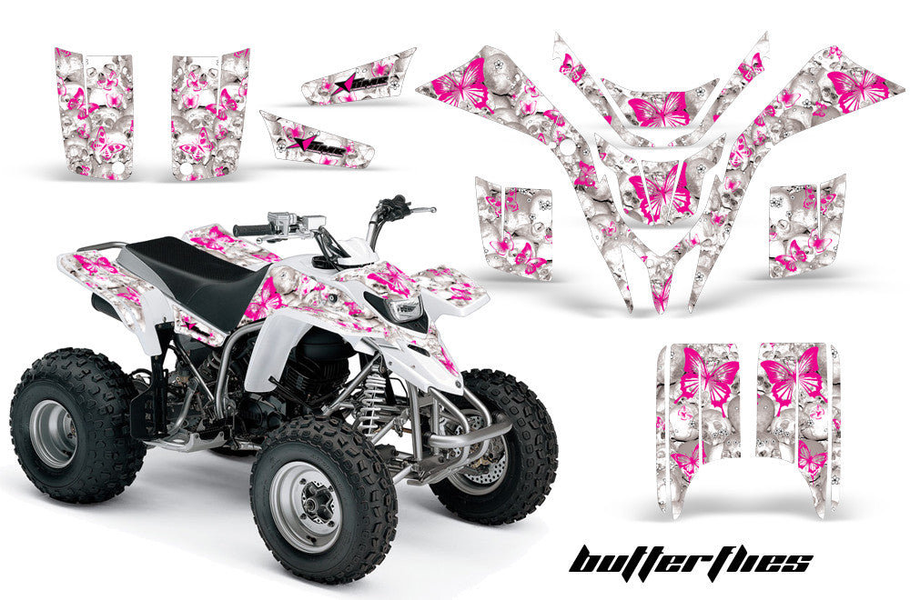 Butterflies & Skulls - White Background Pink Design