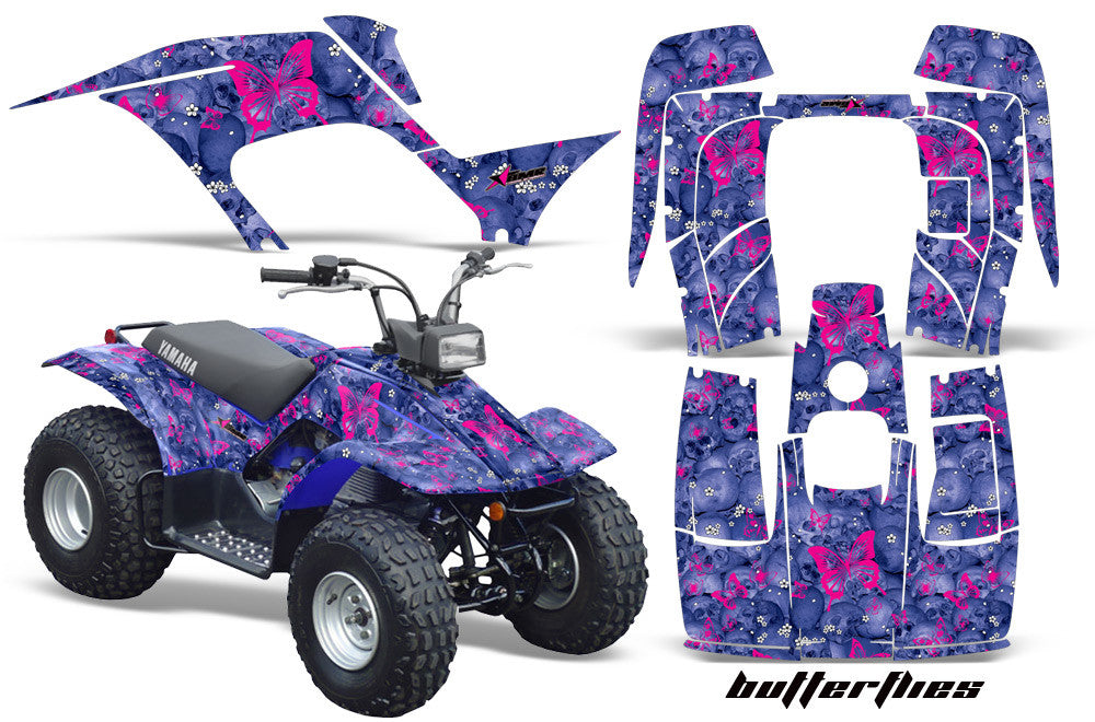 Skulls & Butterflies - Blue Background Pink Design