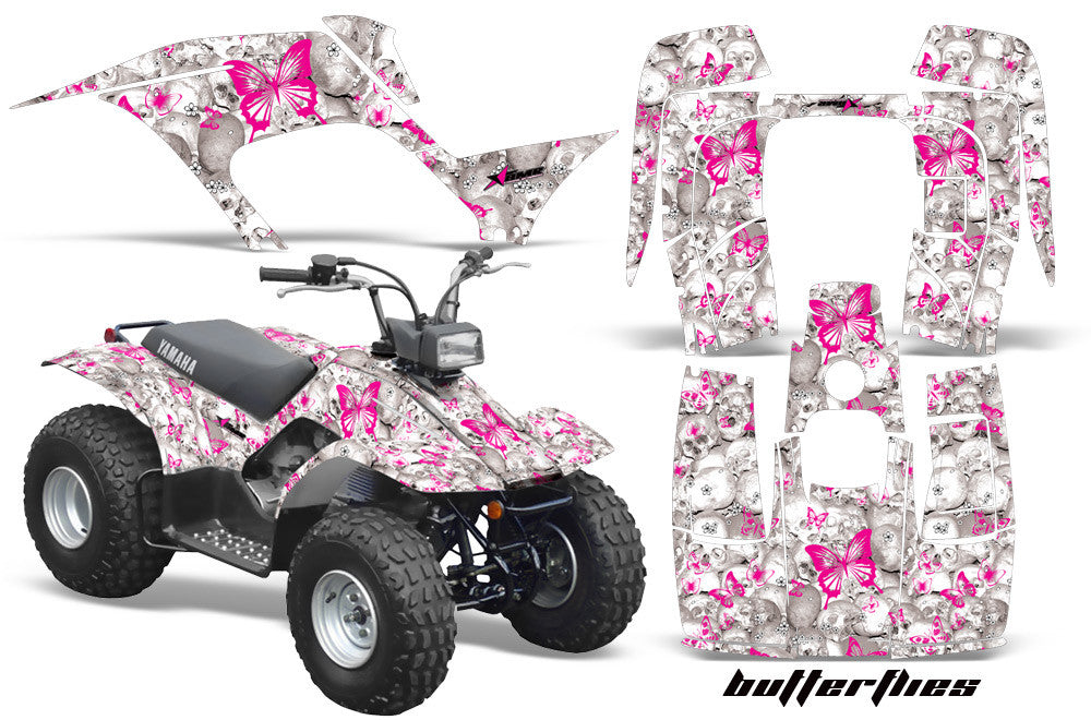 Skulls & Butterflies - White Background Pink Design