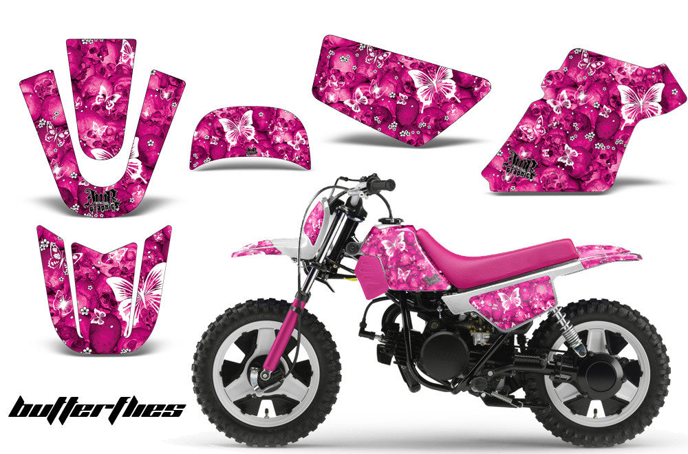 Skulls & Butterflies - Pink Background White Design