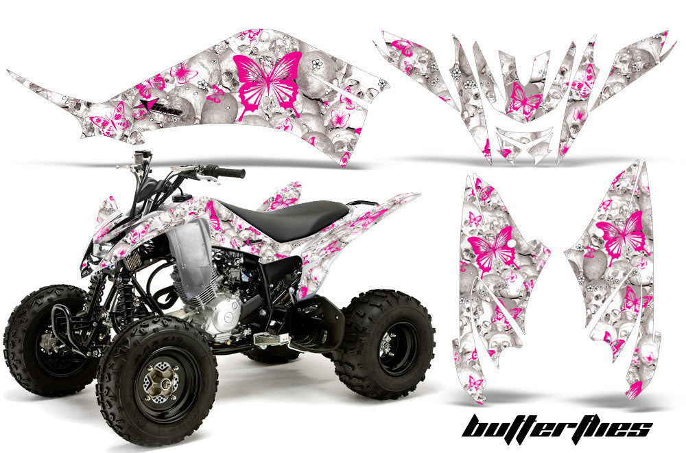 Skulls & Butterflies - White Background Pink Design