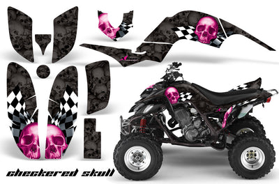 Checkered Skull - Black Background Pink Design