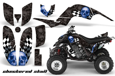 Checkered Skull - Black Background Blue Design