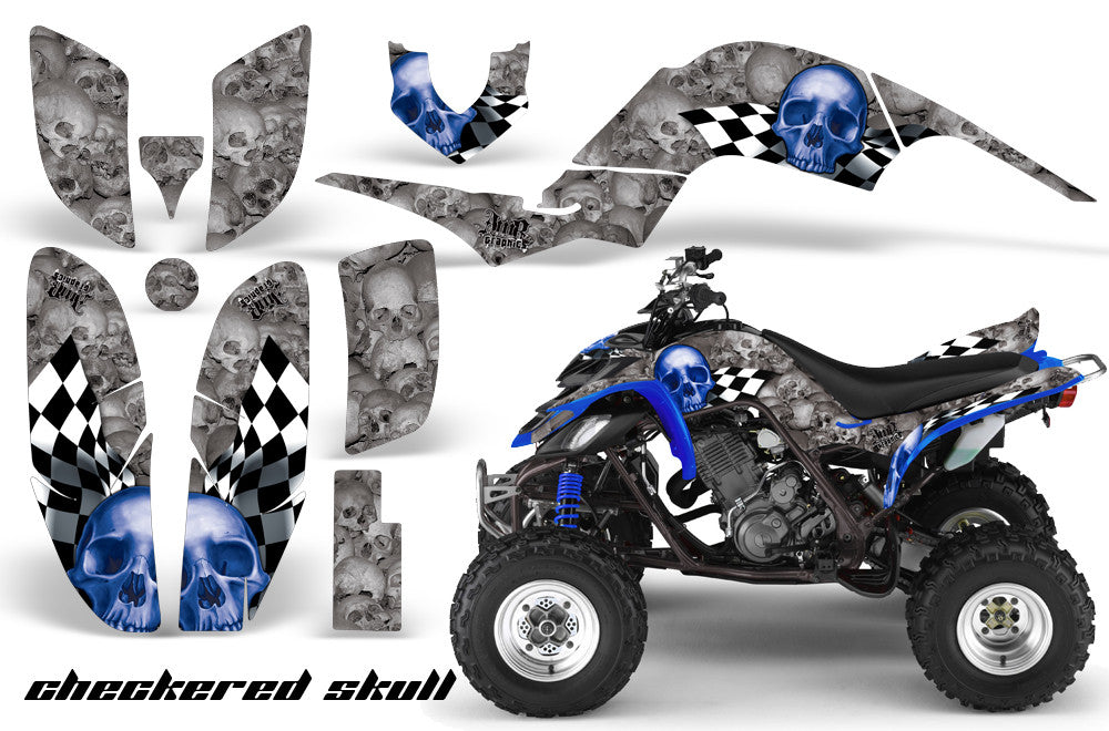 Checkered Skull - Silver Background Blue Design