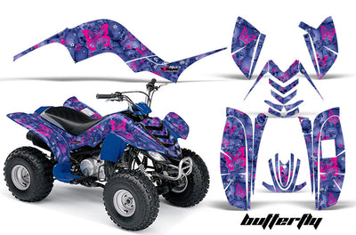 Skulls & Butterflies - Blue Background Pink Design