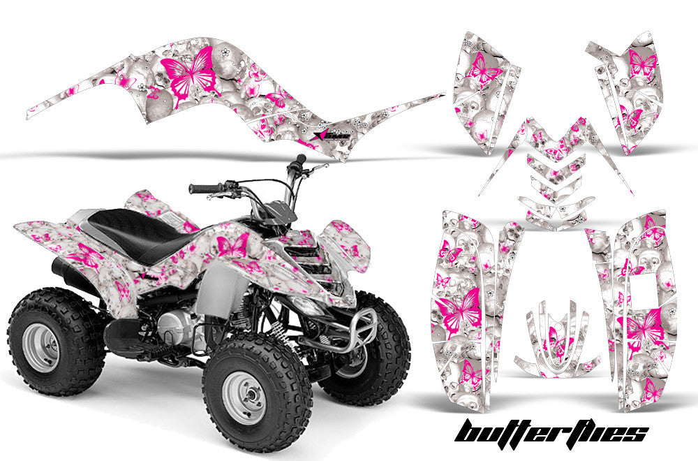 Skulls & Butterflies - White Background Pink Design