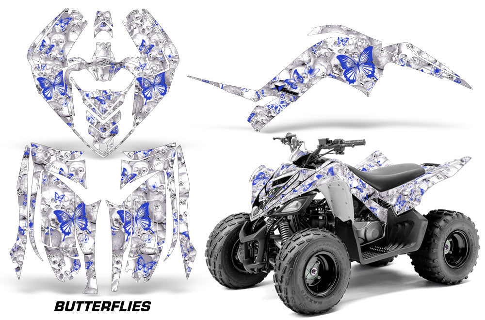 Skulls & Butterflies - White Background Blue Design