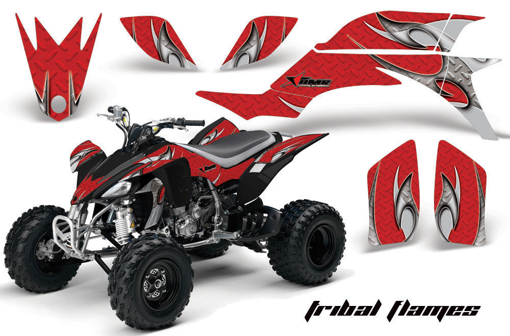 Tribal Flames - Red Background Silver Design