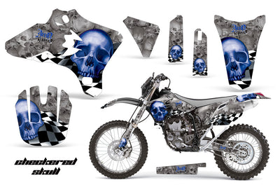 Checkered Skull - Silver Background Blue Design