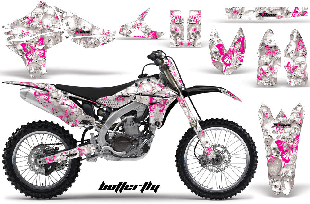 Skulls & Butterflies - White Background Pink Design