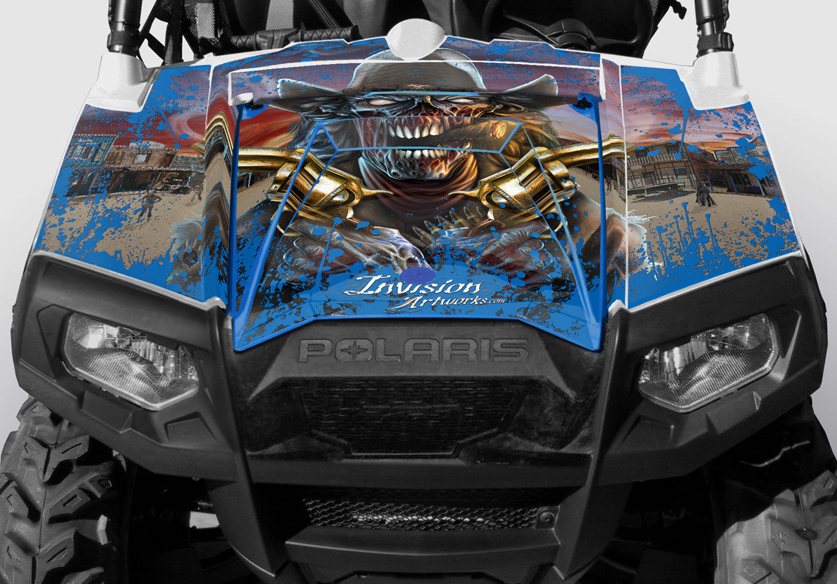 Zombie Outlaw Splatter - VooDoo Blue Background - Hood